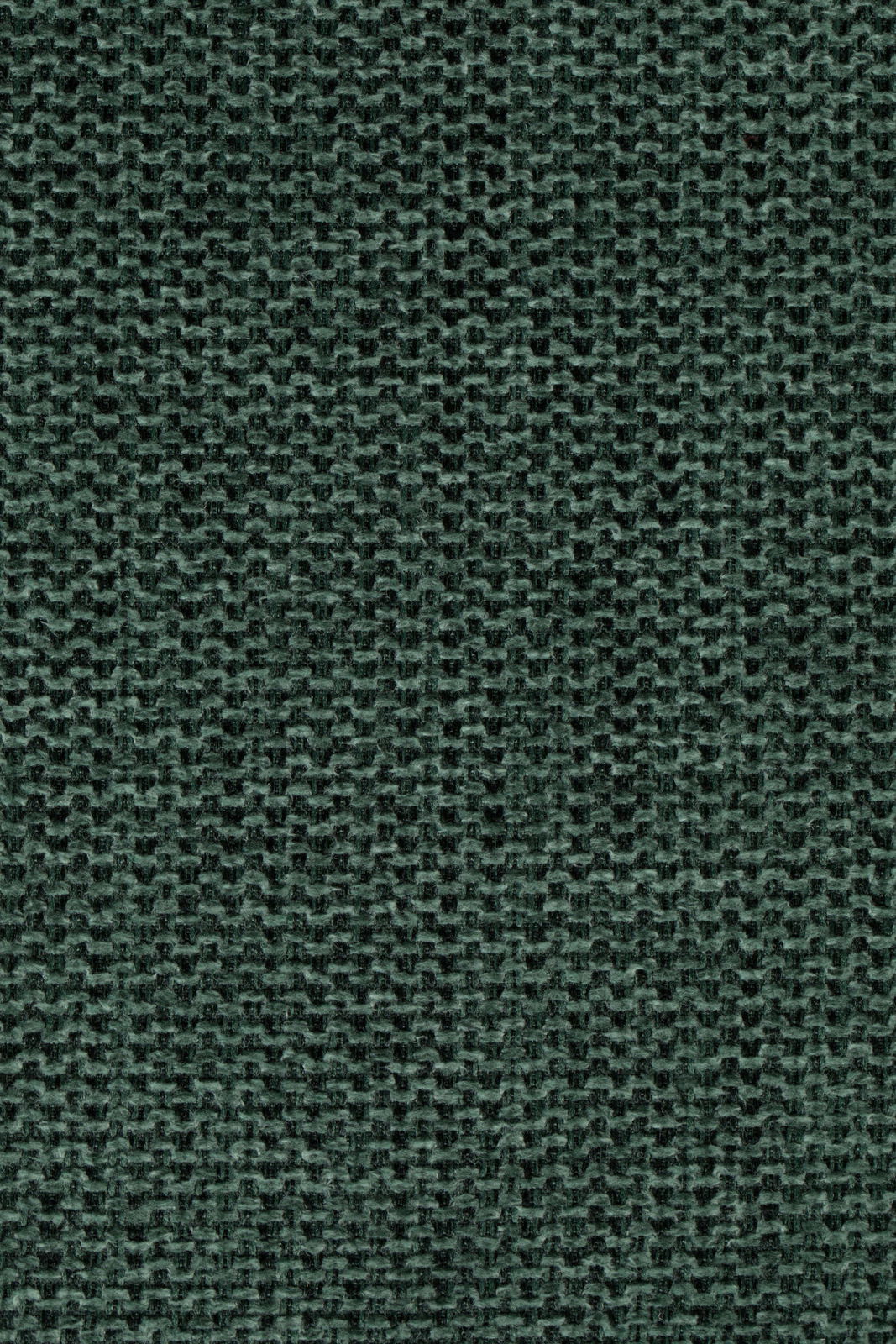 Nahaufnahme eines dunkelgrünen Stoffmusters mit grober Webstruktur, verwendet für einen Armlehnenstuhl.