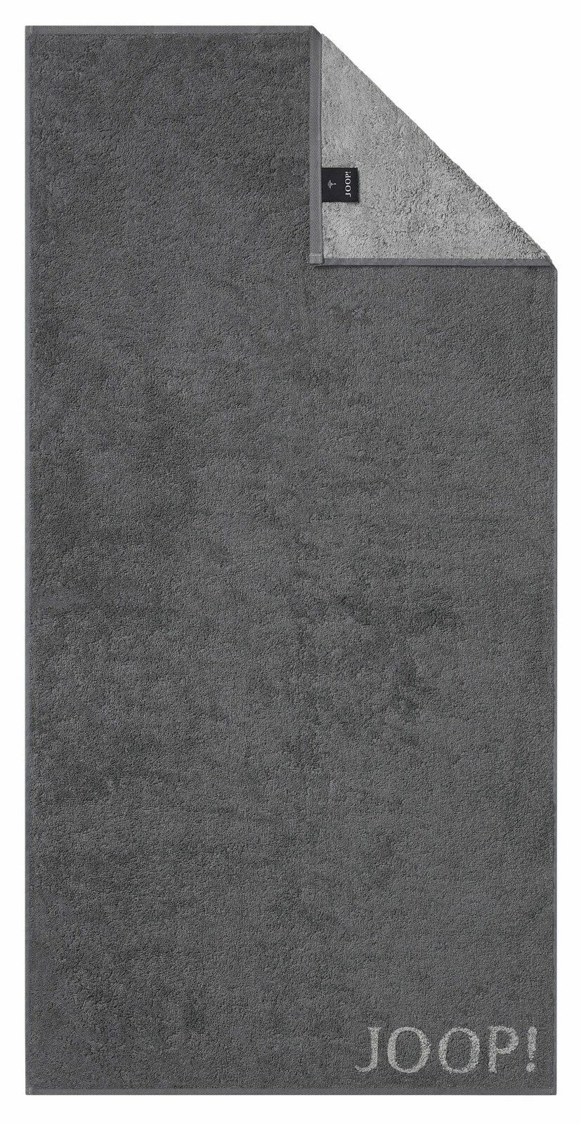 Graues Duschtuch mit eingewebtem JOOP!-Logo, Draufsicht