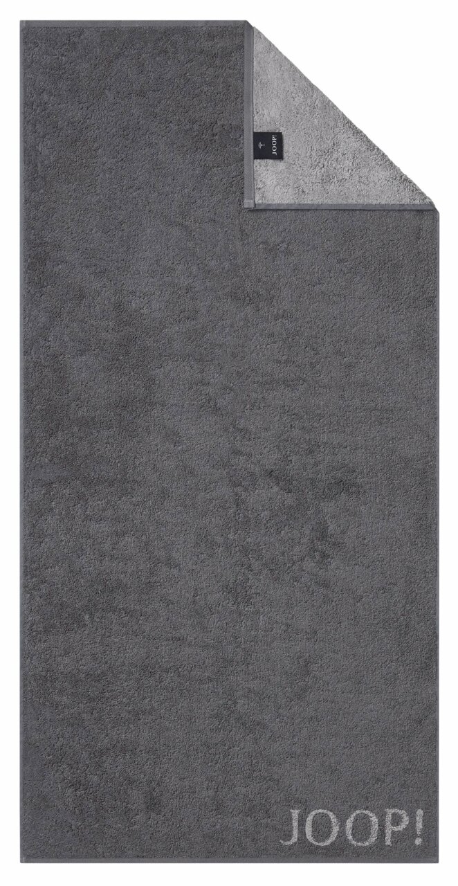 Graues Duschtuch mit eingewebtem JOOP!-Logo, Draufsicht