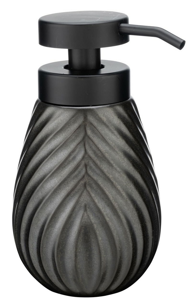 Wenko Seifenspender IDRO Keramik Seifenspender in dunklem Design mit strukturiertem Muster, seitliche Perspektive
