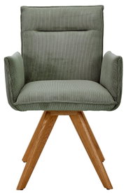 Groene fauteuil met houten poten, vooraanzicht