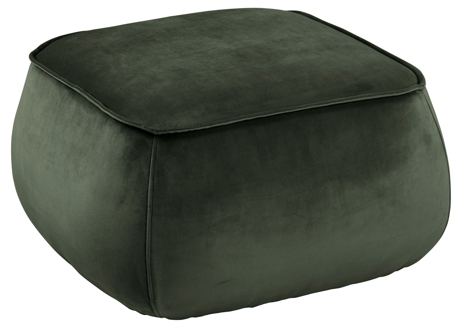Grüner quadratischer Hocker aus Samt, seitliche Perspektive