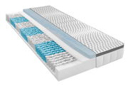 Querschnitt einer Matratze mit Taschenfederkern und Gelauflage, seitliche Perspektive