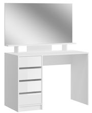 Weißer Schminktisch mit großem Spiegel und vier Schubladen, Frontalansicht