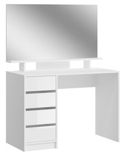 Weißer Schminktisch mit großem Spiegel und vier Schubladen, Frontalansicht
