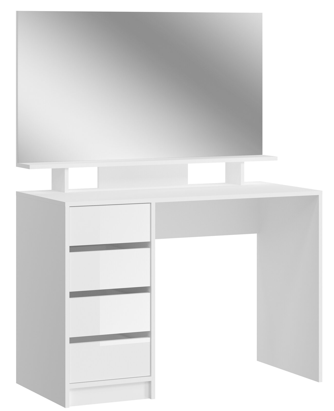 Weißer Schminktisch mit großem Spiegel und vier Schubladen, Frontalansicht