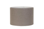 Zylindrischer Lampenschirm aus Stoff in neutralem Beige, frontal fotografiert.