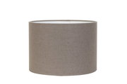 Zylindrischer Lampenschirm aus Stoff in neutralem Beige, frontal fotografiert.