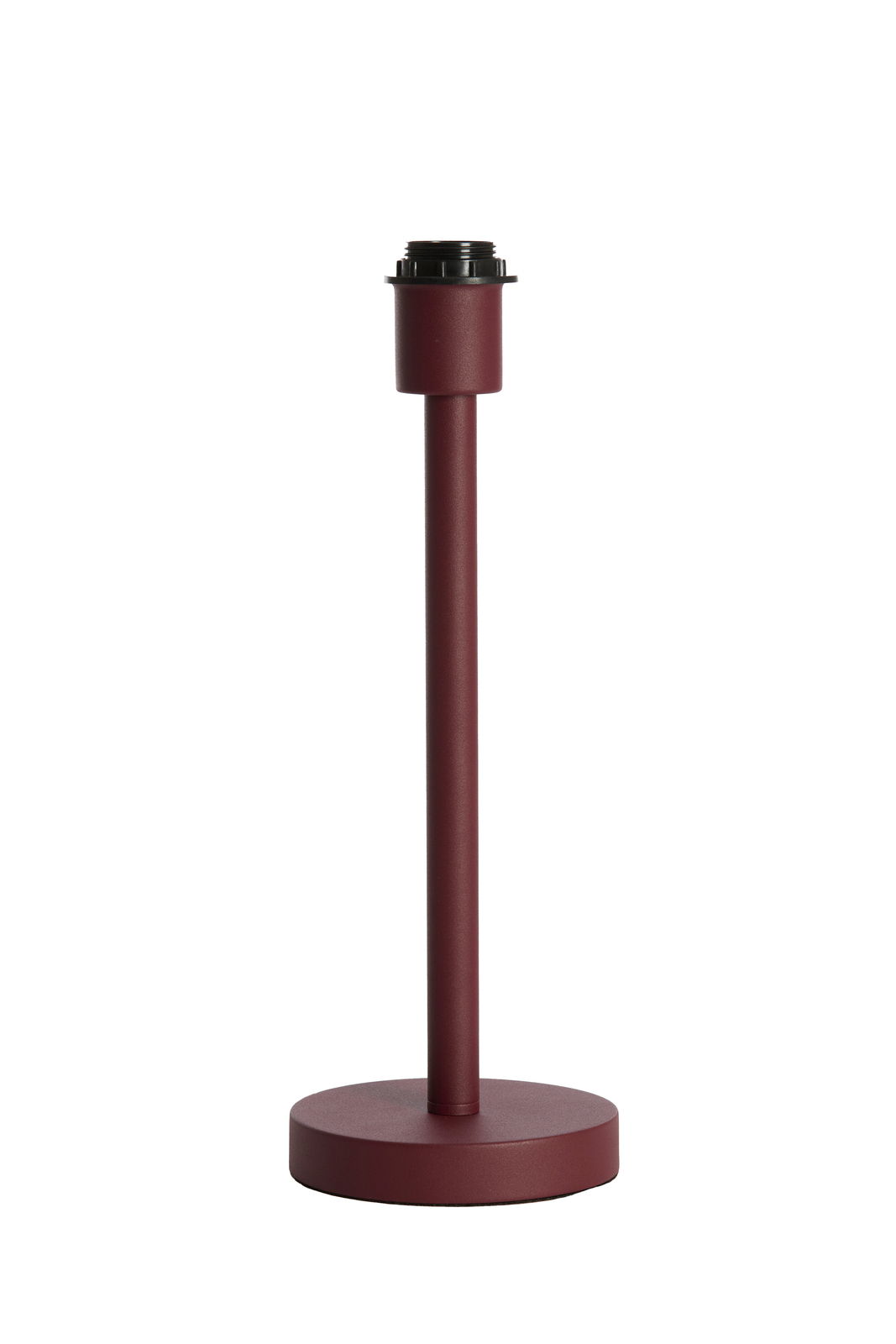 Roter Lampenfuß aus Metall, zylindrische Form, seitliche Perspektive