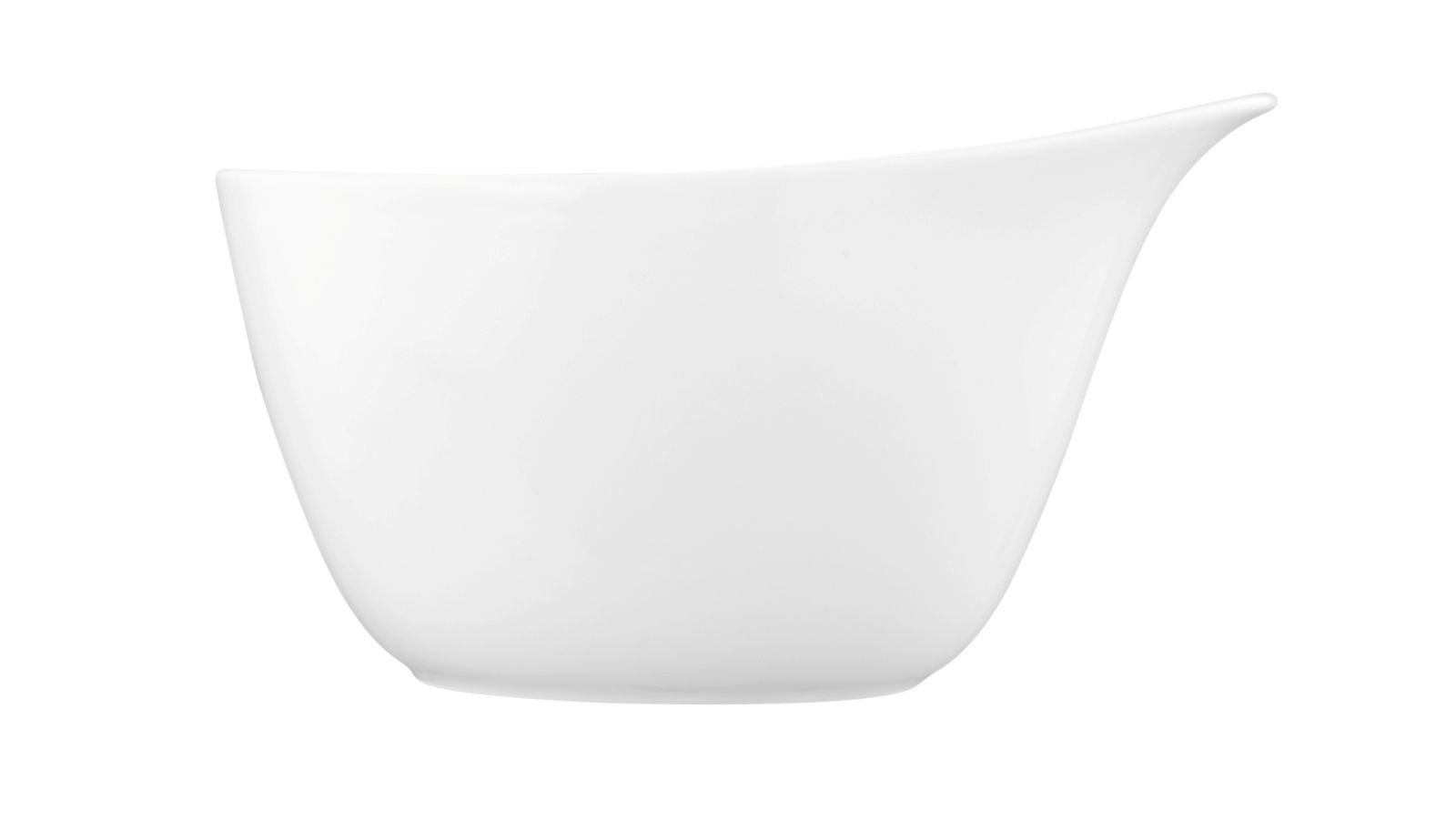 Weiße Müslischale mit Griff, seitliche Ansicht