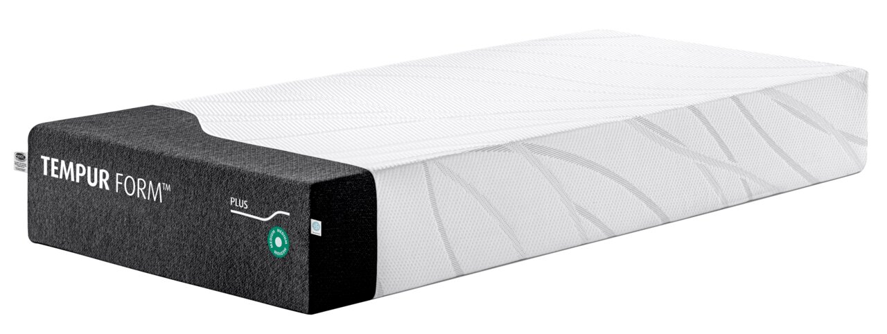 Tempur Viscomatratze 80x200 medium FORM PLUS MEDIUM Seitliche Ansicht einer Viscomatratze 80x200 medium mit grauem Rand und weißer Oberfläche.