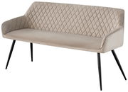 Beige Sitzbank mit gestepptem Rücken und schwarzen Metallbeinen, seitliche Perspektive