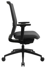 Seitenansicht eines modernen Bürostuhls mit Armlehnen und Rollen