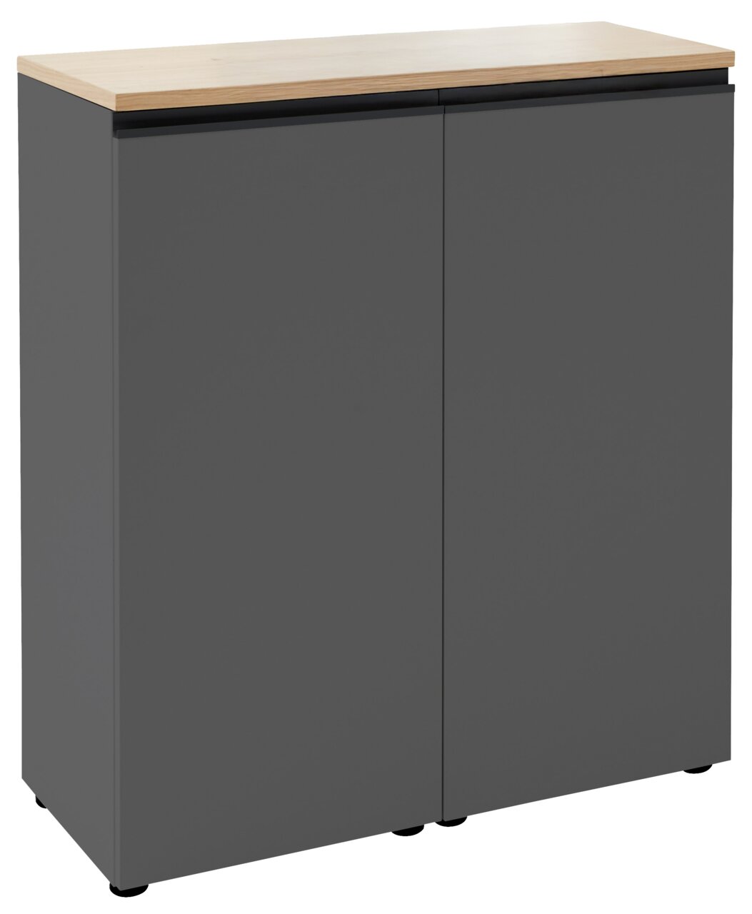 Dieter Knoll Kommode 90 LENDINA Graue Kommode mit zwei Türen und einer Holzoberfläche, seitliche Perspektive