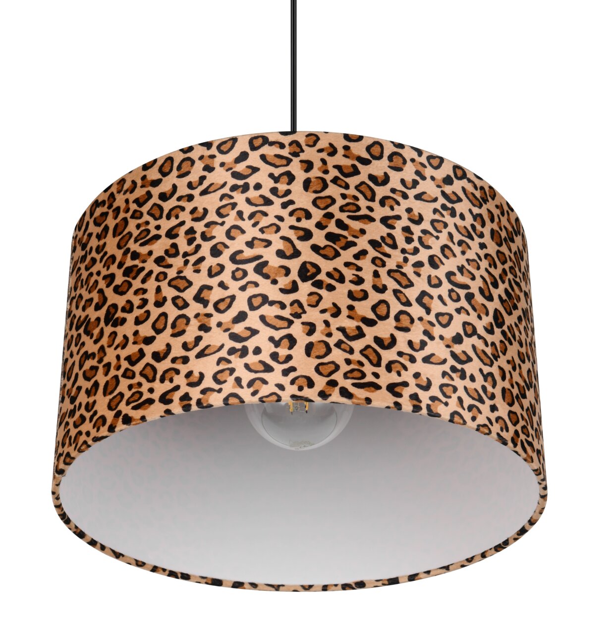 Pendelleuchte mit Leopardenmuster, seitliche Perspektive