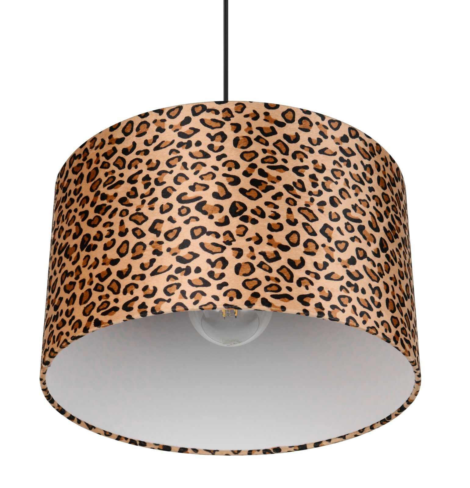 Pendelleuchte mit Leopardenmuster, seitliche Perspektive