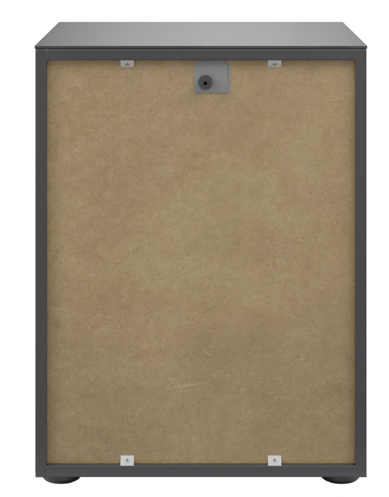 Rückansicht einer Nachtkommode mit schlichtem Design und stabiler Rückwand.