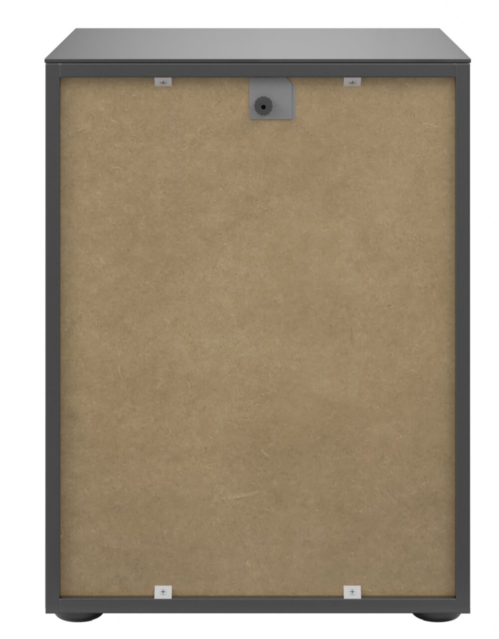 Rückansicht einer Nachtkommode mit schlichtem Design und stabiler Rückwand.