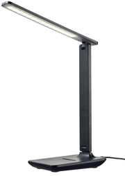 LED-Schreibtischleuchte Timezo in seitlicher Perspektive mit schlankem, modernem Design und verstellbarem Arm.