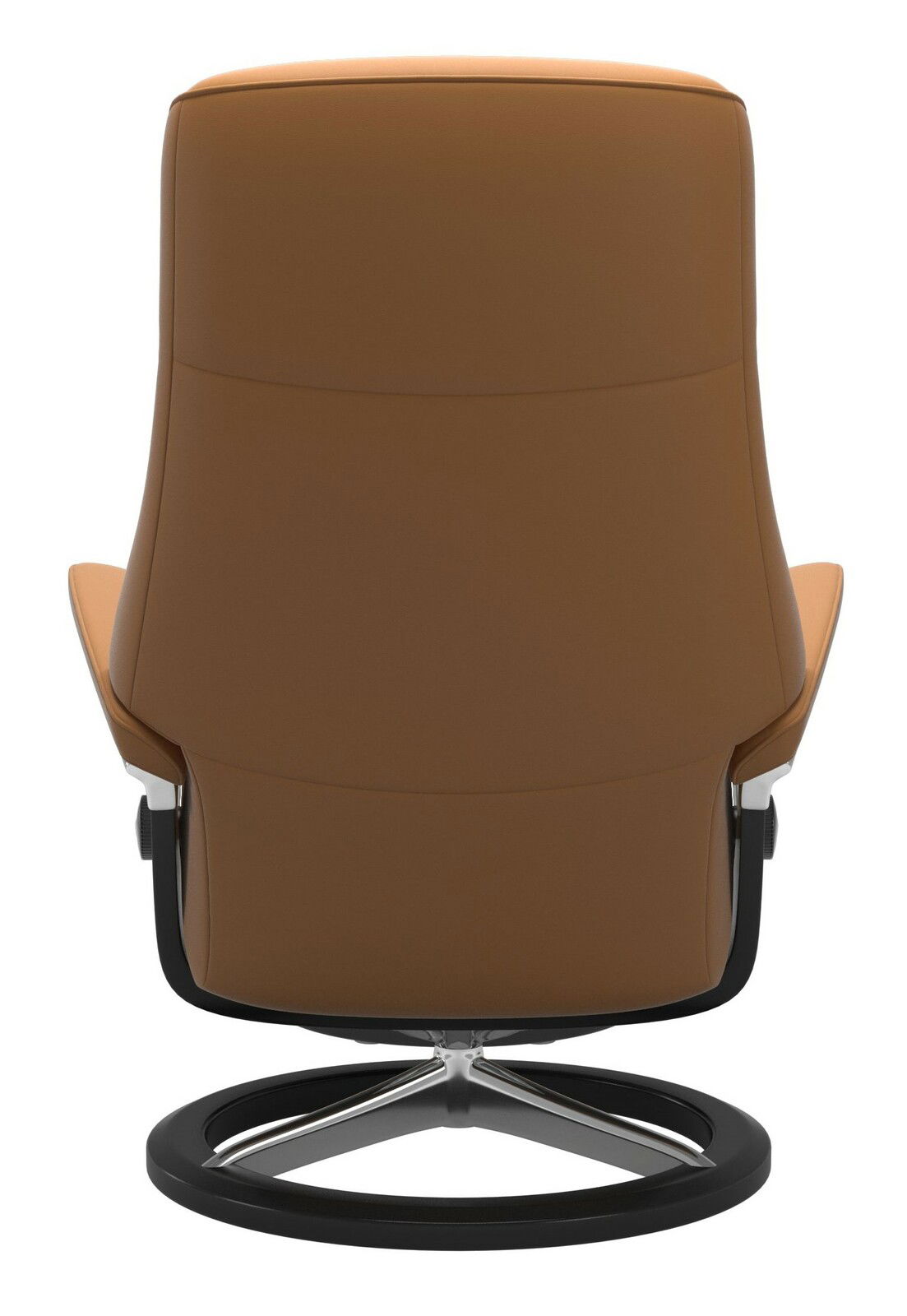 Rückansicht eines braunen Stressless Einzelsessels PHILIP mit modernem Design und schwarzem Drehfuß.