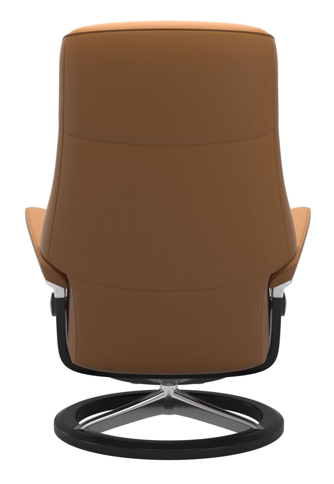 Rückansicht eines braunen Stressless Einzelsessels PHILIP mit modernem Design und schwarzem Drehfuß.