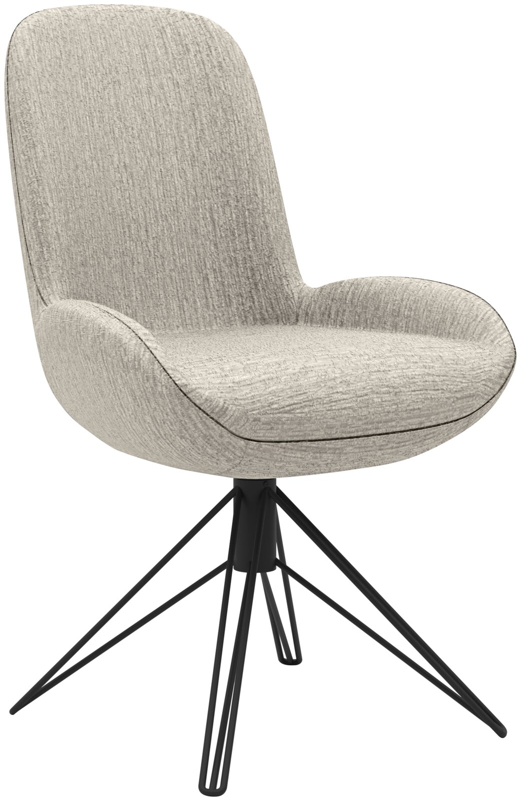 Musterring Stuhl MR HELVIN Moderner Stuhl mit gepolsterter Sitzfläche und Rückenlehne in hellgrauem Stoff, schwarzes Metallgestell, seitliche Perspektive