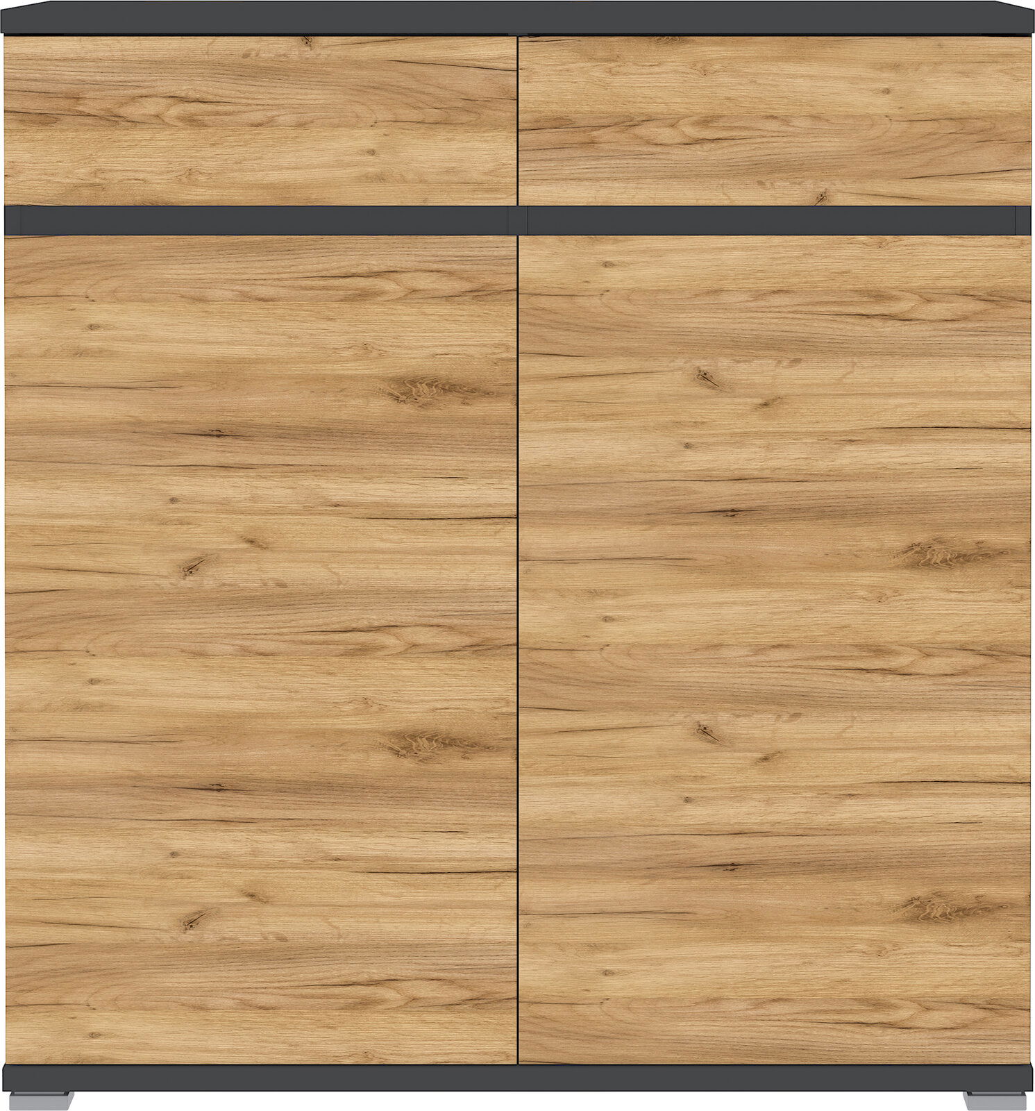 MID.YOU Schuhschrank Lissabon Schuhschrank aus Holz mit zwei großen Türen und zwei Schubladen, frontal betrachtet