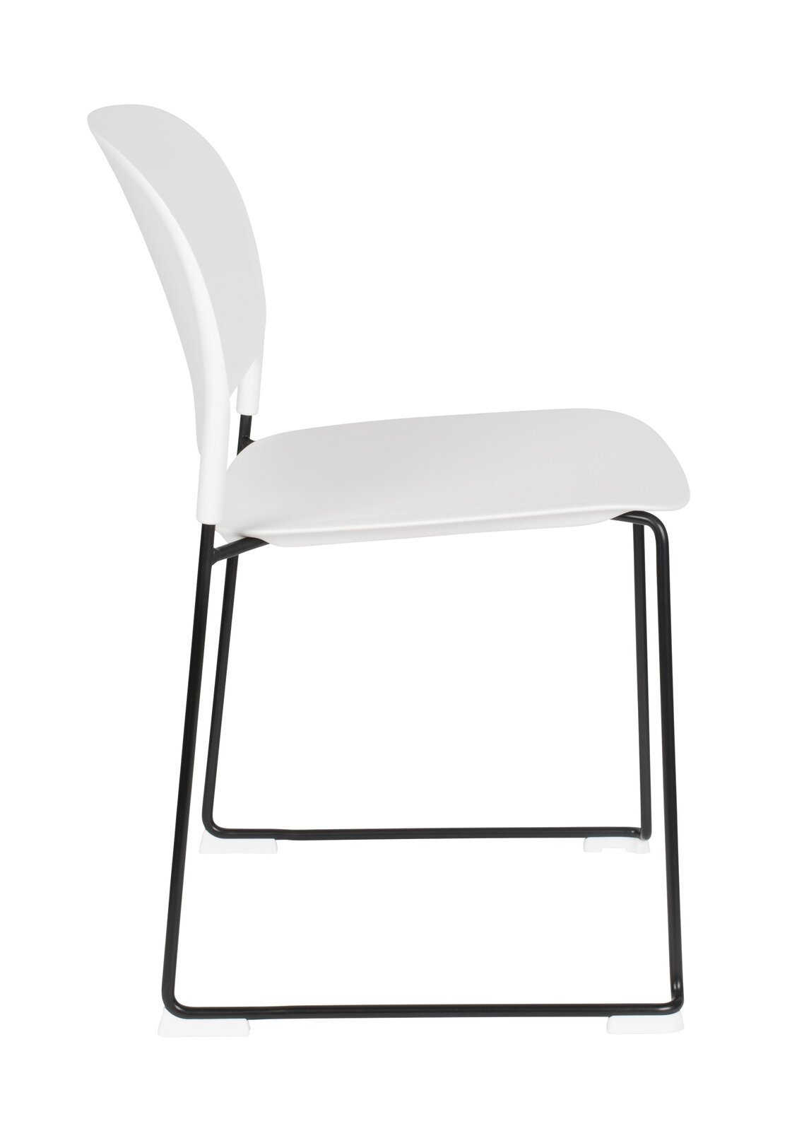 Moderner weißer Stuhl mit schwarzem Metallgestell, Seitenansicht