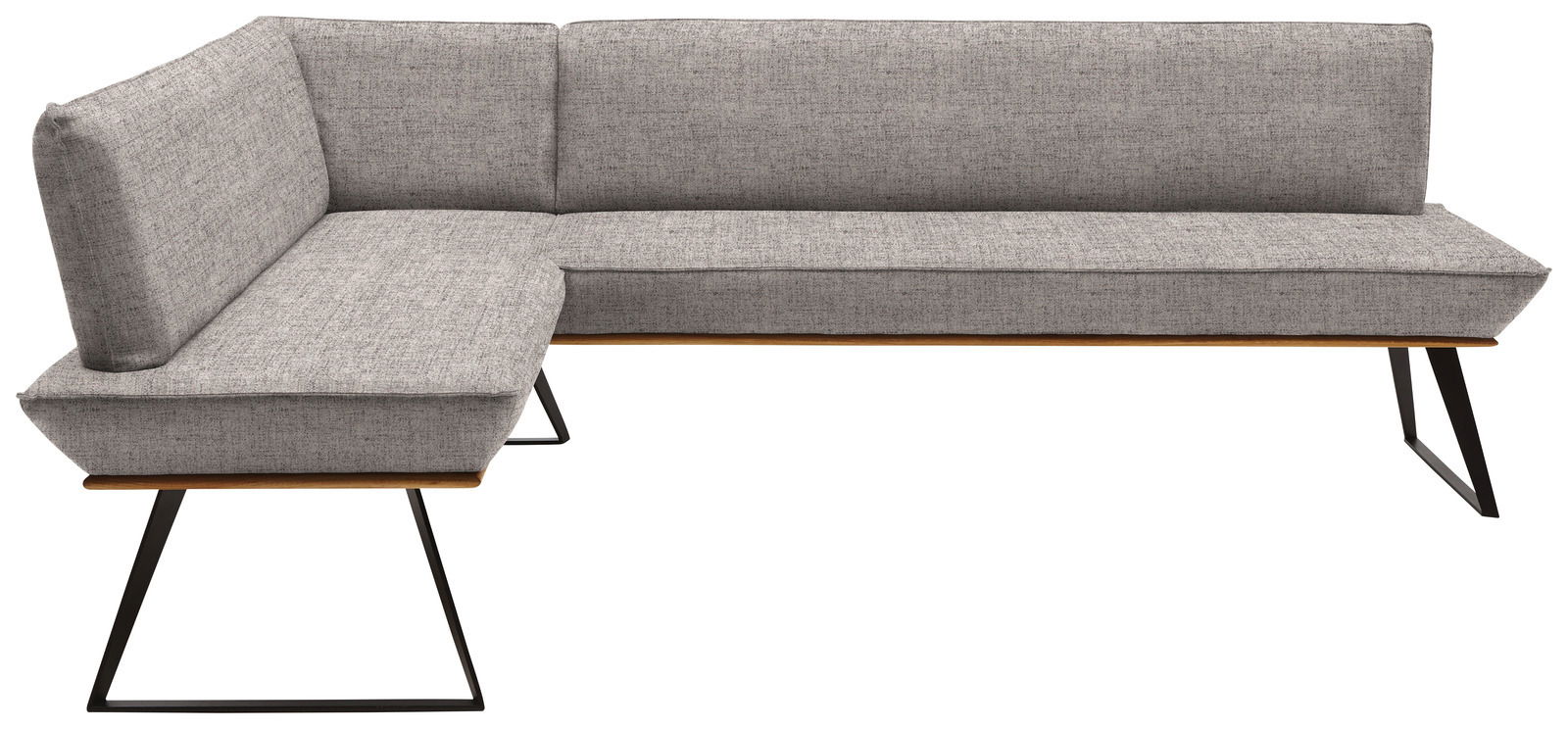 Graue Eckbank mit modernem Design, seitliche Perspektive