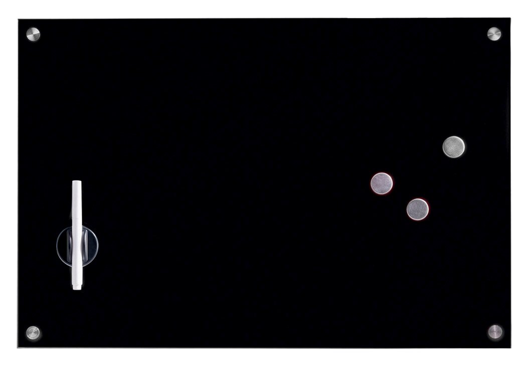 Schwarzes Glas-Memoboard mit Magneten und Stift, Draufsicht