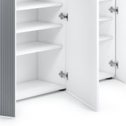 Open XL-schoenenkast met meerdere witte planken, zijaanzicht