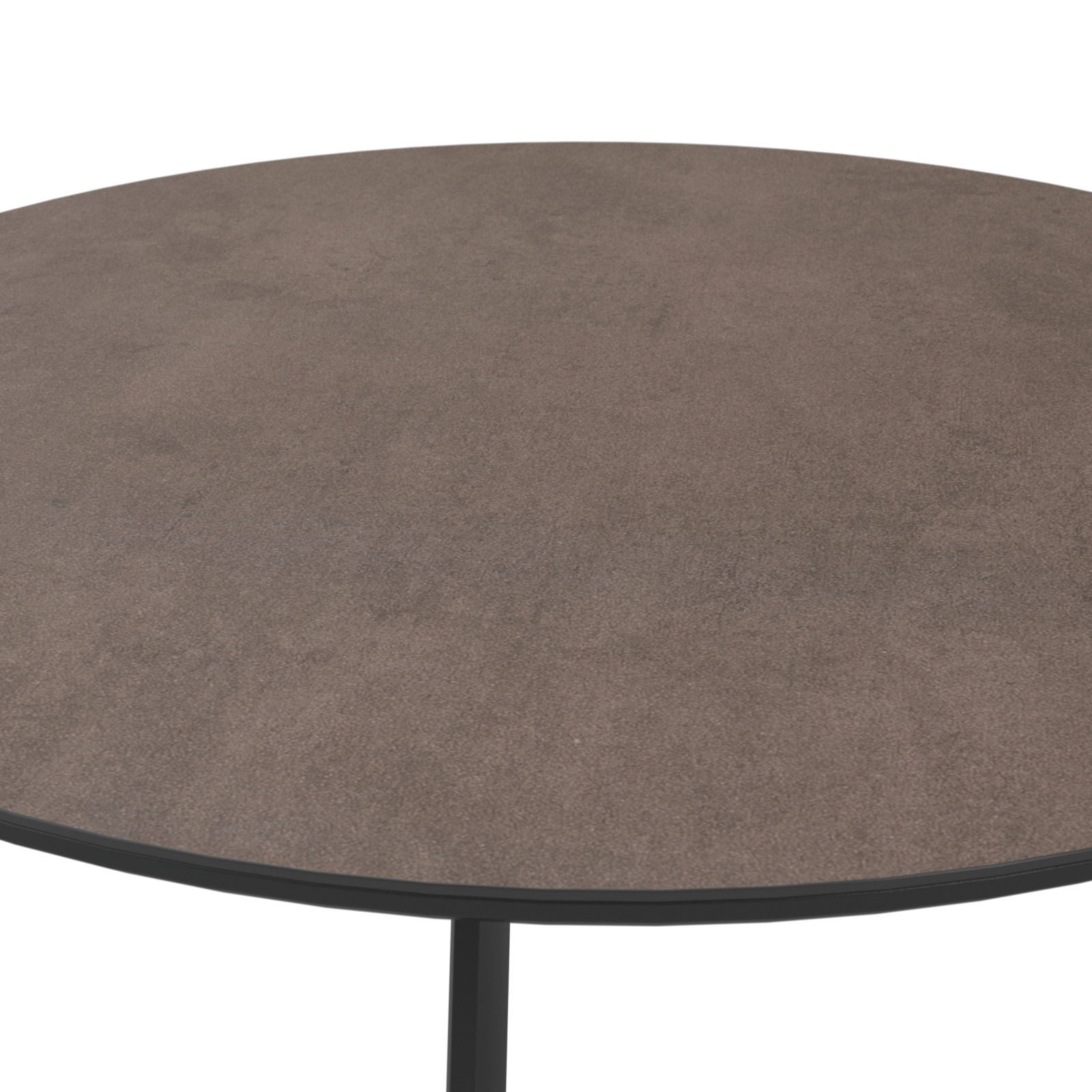 Runder Gartentisch mit brauner Tischplatte aus der Vogelperspektive