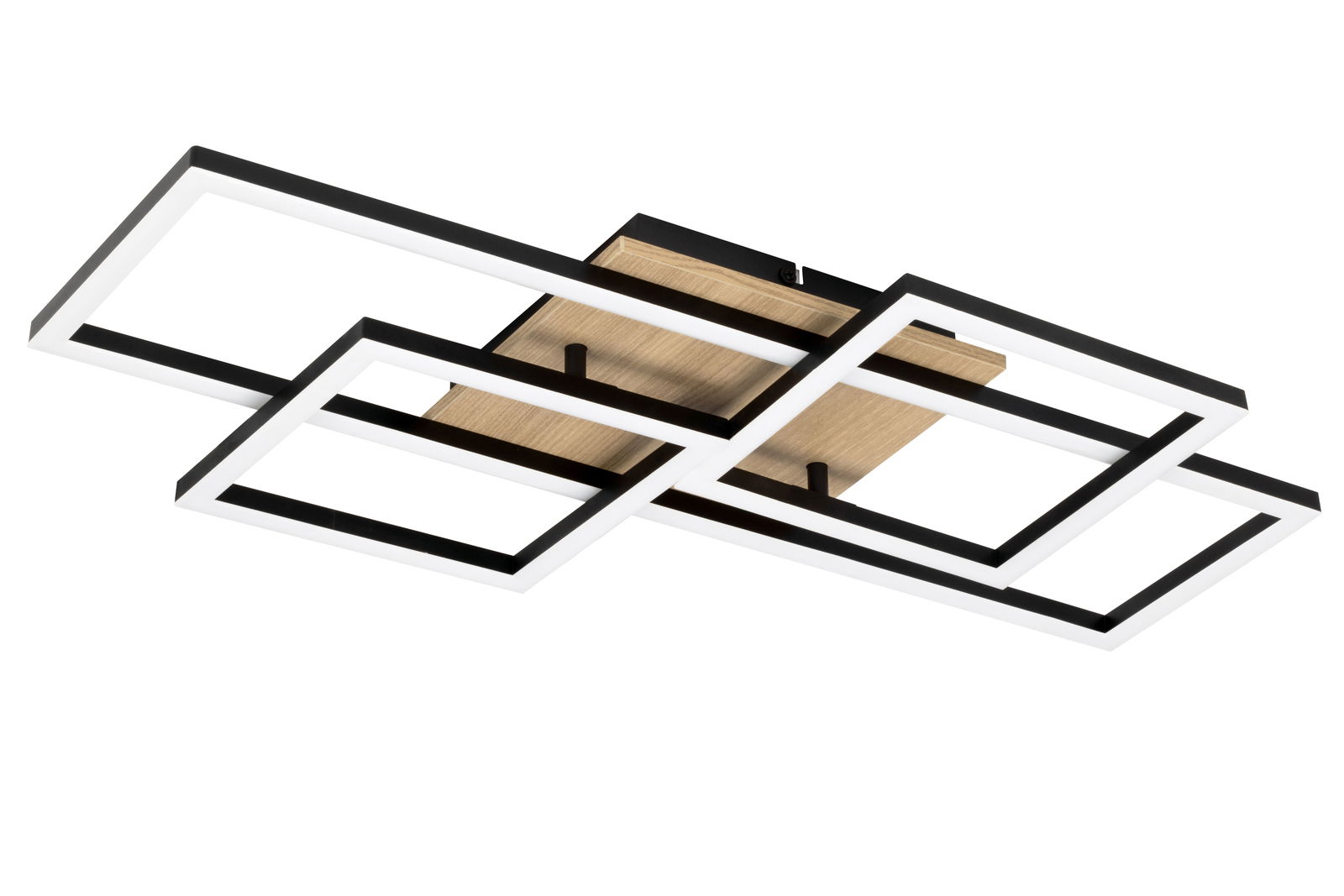 Moderne LED-Deckenleuchte mit geometrischem Design, seitliche Perspektive