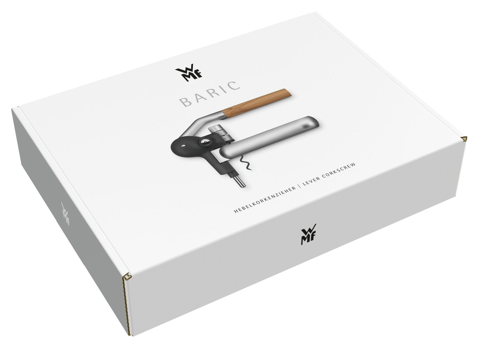 Verpackung des WMF Baric Hebelkorkenziehers in schräger Perspektive