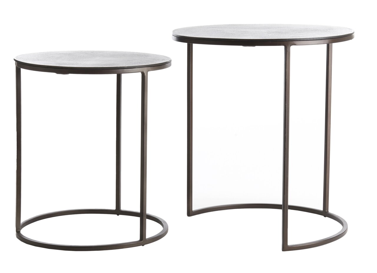 Light&Living Beistelltisch-Sets TALCA Zwei runde Beistelltische aus Metall in unterschiedlichen Höhen, seitliche Perspektive.