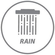 Symbol eines Duschkopfs mit Regenstrahl, Vorderansicht