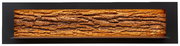 Wandpaneel mit natürlicher Holzrindenoptik, frontal betrachtet, mit integrierter Beleuchtung.