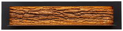 Wandpaneel mit natürlicher Holzrindenoptik, frontal betrachtet, mit integrierter Beleuchtung.
