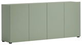 Grünes Sideboard mit vier Türen, seitliche Perspektive