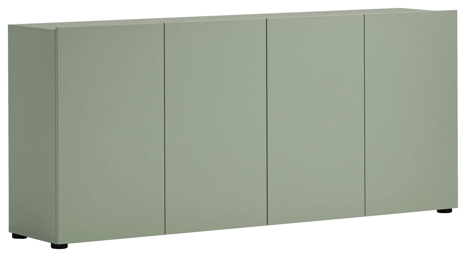 Grünes Sideboard mit vier Türen, seitliche Perspektive