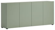 Grünes Sideboard mit vier Türen, seitliche Perspektive