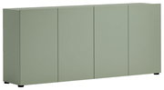 Grünes Sideboard mit vier Türen, seitliche Perspektive