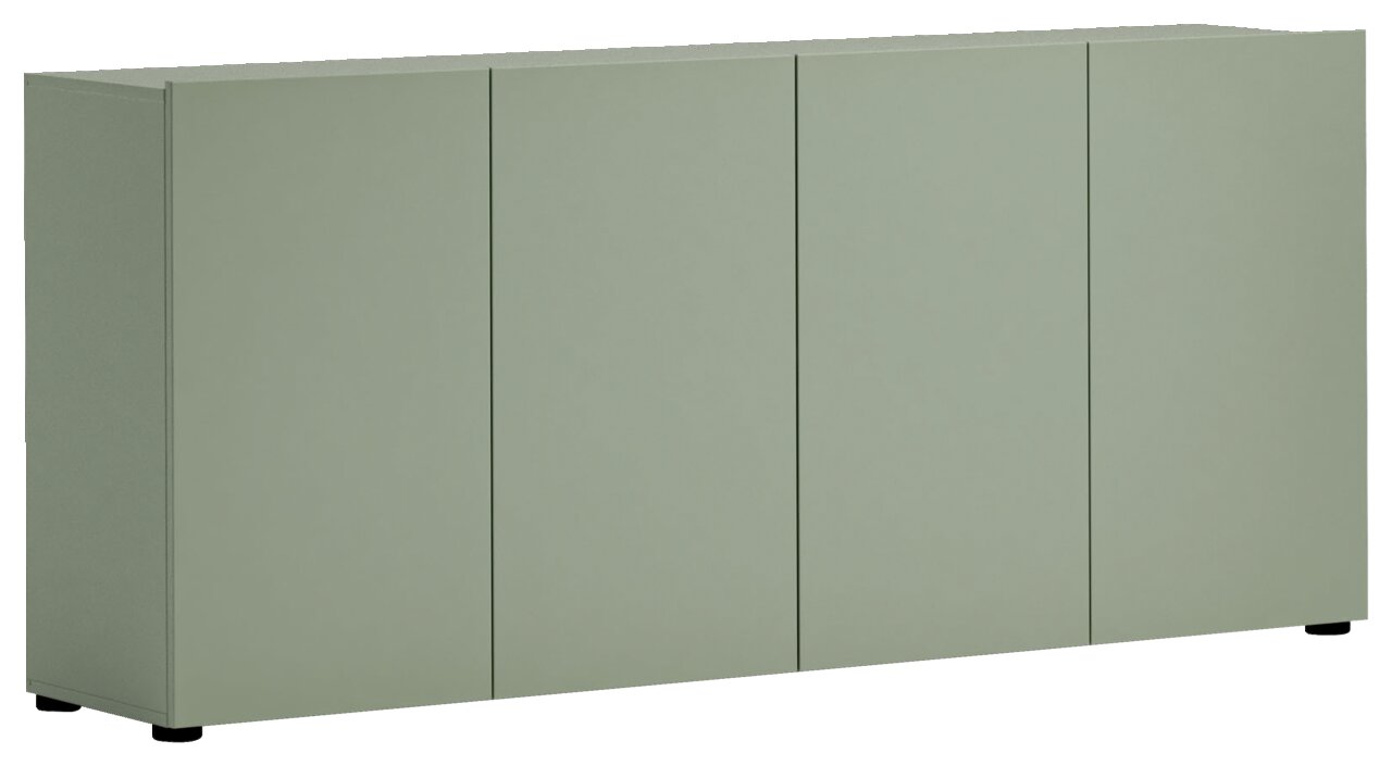 Grünes Sideboard mit vier Türen, seitliche Perspektive