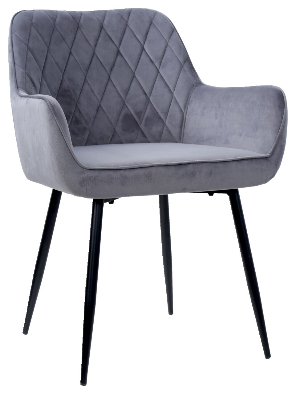 Osca Armlehnstuhl NICOLAS Grauer Armlehnstuhl mit gesteppter Rückenlehne und schwarzen Metallbeinen, seitliche Perspektive