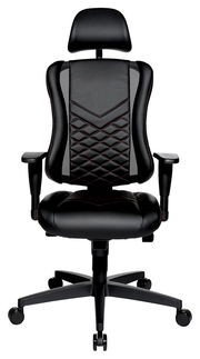 Schwarzer Gaming-Stuhl mit ergonomischem Design, Kopfstütze und Armlehnen, Vorderansicht