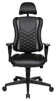 Schwarzer Gaming-Stuhl mit ergonomischem Design, Kopfstütze und Armlehnen, Vorderansicht