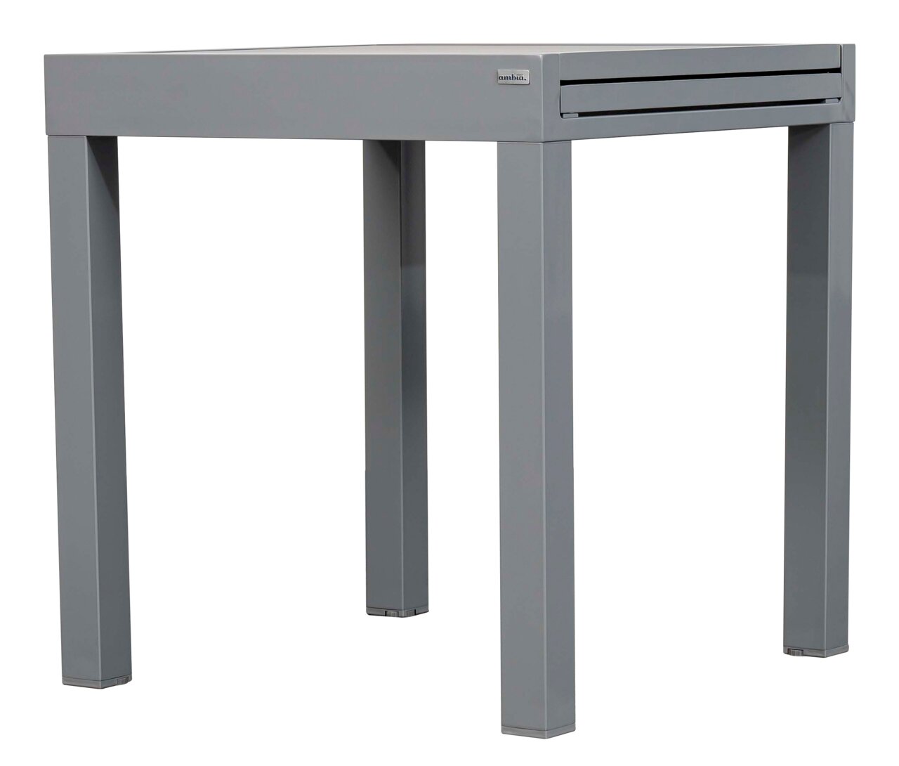 Ambia Garden Gartentisch HOUSTON DELUXE Moderner grauer Gartentisch aus Metall, seitliche Perspektive