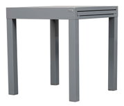 Moderne grijze tuintafel van metaal, zijaanzicht
