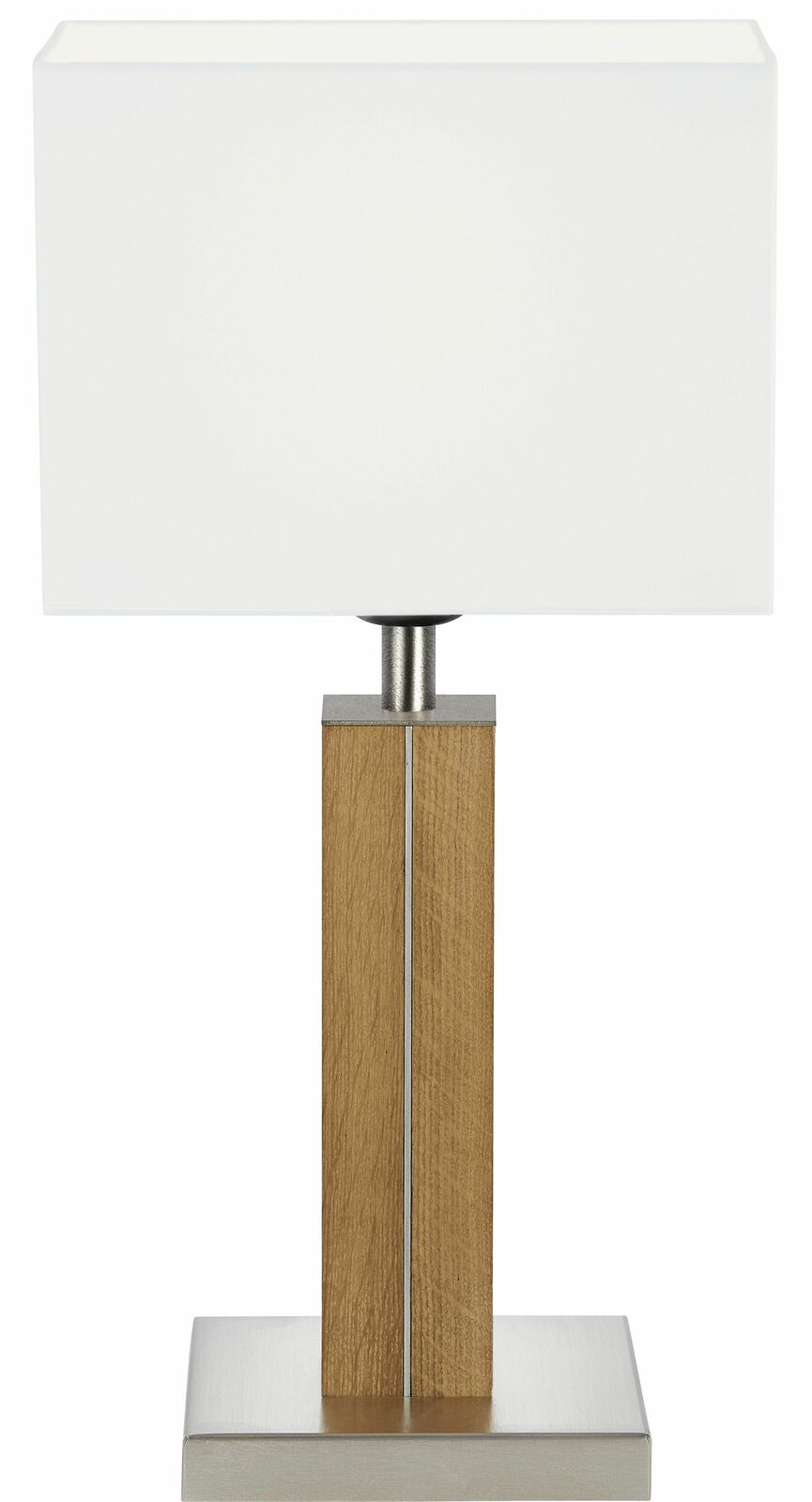 Tischleuchte Dana Q aus geölter Eiche mit rechteckigem weißen Lampenschirm, Frontalansicht