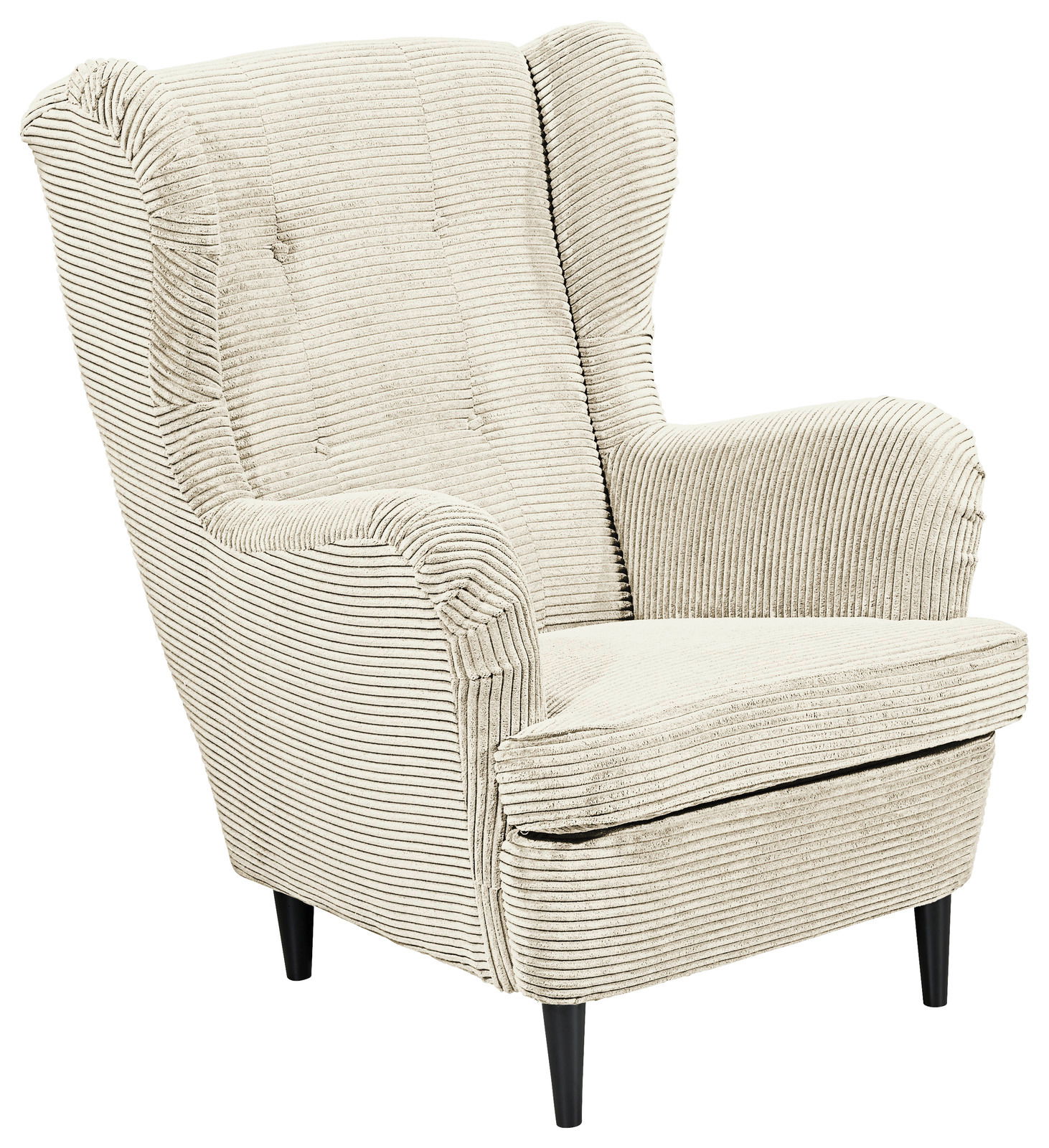 Gemütlicher Sessel OSKAR mit gestreiftem Stoffbezug, Vorderansicht